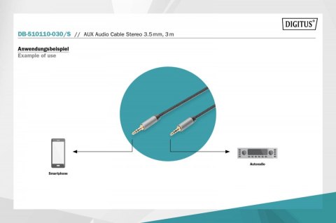 Digitus Kabel połączeniowy audio MiniJack Stereo Typ 3.5mm/3.5mm M/M nylon 3m Digitus Kabel połączeniowy audio MiniJack Stereo Typ 3.5mm/3.5mm M/M nylon 3m
