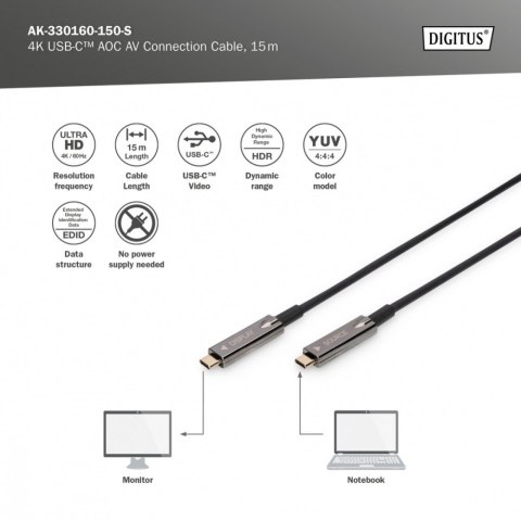 Digitus Kabel połączeniowy hybrydowy AOC USB 3.1 Typ C/USB Typ C 4K 60Hz 15m Digitus Kabel połączeniowy hybrydowy AOC USB 3.1 Typ C/USB Typ C 4K 60Hz 15m