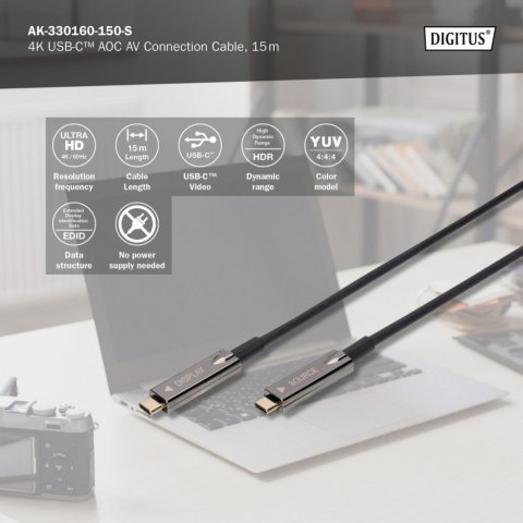 Digitus Kabel połączeniowy hybrydowy AOC USB 3.1 Typ C/USB Typ C 4K 60Hz 15m Digitus Kabel połączeniowy hybrydowy AOC USB 3.1 Typ C/USB Typ C 4K 60Hz 15m