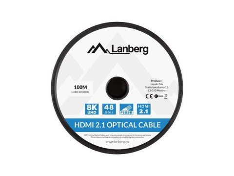 Lanberg Kabel HDMI M/M v2.1 100M 8K czarny optyczny AOC Lanberg Kabel HDMI M/M v2.1 100M 8K czarny optyczny AOC