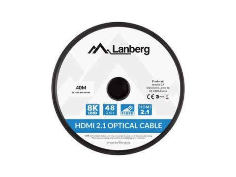 Lanberg Kabel HDMI M/M v2.1 40M 8K czarny optyczny AOC Lanberg Kabel HDMI M/M v2.1 40M 8K czarny optyczny AOC