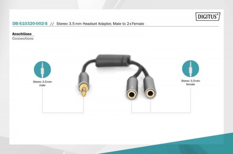 Digitus Kabel adapter headset Mini Jack 3,5mm/2x 3,5mm Mini Jack M/Ż nylon 0,2m