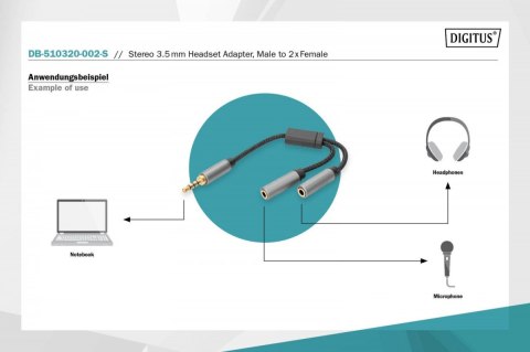 Digitus Kabel adapter headset Mini Jack 3,5mm/2x 3,5mm Mini Jack M/Ż nylon 0,2m