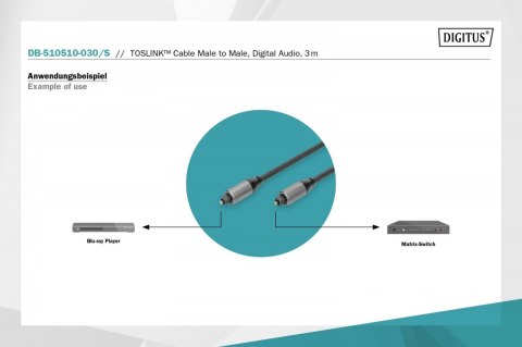 Digitus Kabel audio optyczny Toslink 2.2mm/Toslink 2.2mm M/M aluminium, 3m Digitus Kabel audio optyczny Toslink 2.2mm/Toslink 2.2mm M/M aluminium, 3m