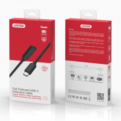Unitek Przedłużacz USB-C 3.1 10Gbps; 4K; PD 100W; M/F; 1m; C14086BK-1M Unitek Przedłużacz USB-C 3.1 10Gbps; 4K; PD 100W; M/F; 1m; C14086BK-1M