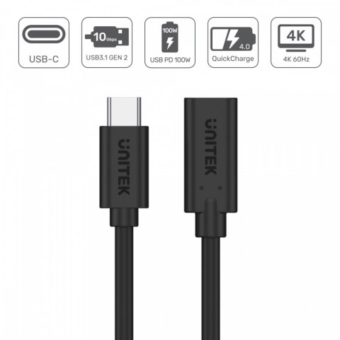 Unitek Przedłużacz USB-C 3.1 GEN 2; 4K; PD 100W;M/F; 1,5m; C14086BK-1,5M Unitek Przedłużacz USB-C 3.1 GEN 2; 4K; PD 100W;M/F; 1,5m; C14086BK-1,5M
