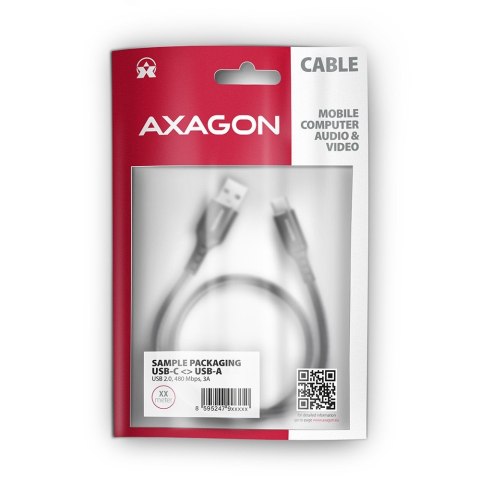 AXAGON BUCM-AM20AB Kabel USB-C - USB-A, 2m, USB 2.0, 3A, ALU, oplot, Czarny AXAGON BUCM-AM20AB Kabel USB-C - USB-A, 2m, USB 2.0, 3A, ALU, oplot, Czarny