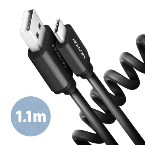 AXAGON BUCM-AM20TB Kabel Twister USB-C - USB-A, 1.1m, USB2.0 3A, ALU, czarny