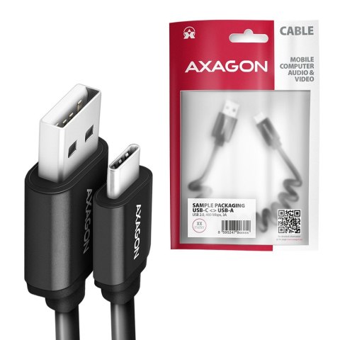AXAGON BUCM-AM20TB Kabel Twister USB-C - USB-A, 1.1m, USB2.0 3A, ALU, czarny