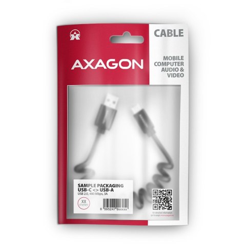 AXAGON BUCM-AM20TB Kabel Twister USB-C - USB-A, 1.1m, USB2.0 3A, ALU, czarny