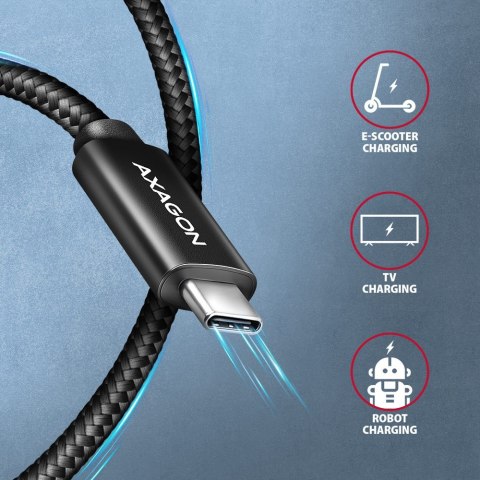 AXAGON BUCM2-CM25AB Kabel USB-C - USB-C, 2.5m 5A charging, ALU, 240W PD, oplot, USB2.0, czarny