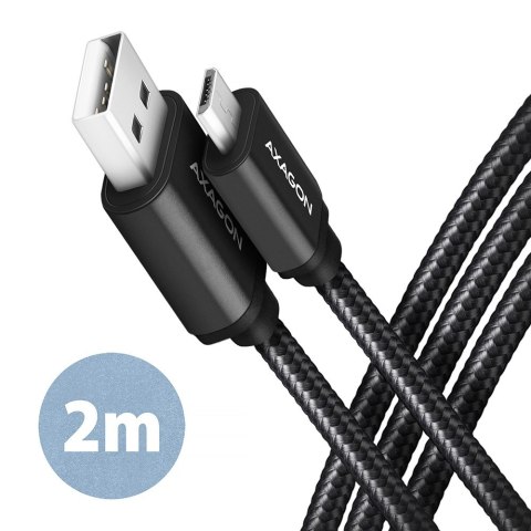 AXAGON BUMM-AM20AB Kabel MicroUSB - USB A, 2m, USB 2.0, 2.4A, ALU, oplot Czarny AXAGON BUMM-AM20AB Kabel MicroUSB - USB A, 2m, USB 2.0, 2.4A, ALU, oplot Czarny