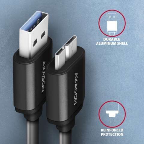 AXAGON BUMM3-AM10AB Kabel Micro-B USB USB-A 3.2 Gen 1, 1m, 3A, ALU, PVC Czarny AXAGON BUMM3-AM10AB Kabel Micro-B USB USB-A 3.2 Gen 1, 1m, 3A, ALU, PVC Czarny