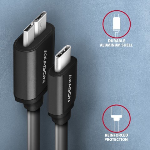 AXAGON BUMM3-CM10AB Kabel Micro-B USB, USB-C 3.2 Gen 1, 1m, 3A, ALU, PVC Czarny AXAGON BUMM3-CM10AB Kabel Micro-B USB, USB-C 3.2 Gen 1, 1m, 3A, ALU, PVC Czarny