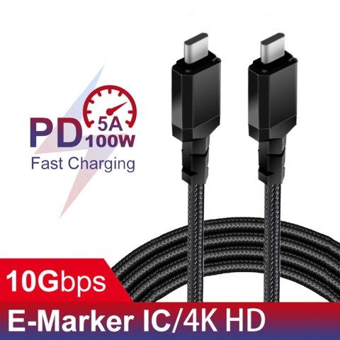 Maclean Kabel 2x USB-C 100W 1m wspierajacy PD przesyl danych do 10Gbps MCE491 Czarny Maclean Kabel 2x USB-C 100W 1m wspierajacy PD przesyl danych do 10Gbps MCE491 Czarny