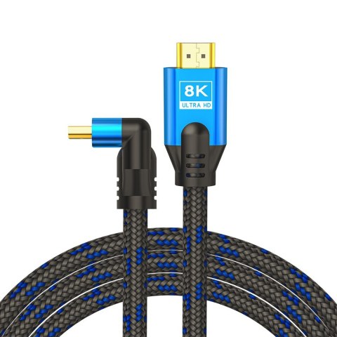 Savio Kabel HDMI (M) v2.1, kątowy, 5m, 8K, miedź, niebiesko-czarny, złote końcówki, ethernet/3D, CL-175 Savio Kabel HDMI (M) v2.1, kątowy, 5m, 8K, miedź, niebiesko-czarny, złote końcówki, ethernet/3D, CL-175