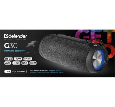 Defender Głośnik Bluetooth G30 16W BT/FM/AUX LIGHTS