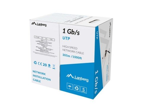 Lanberg Kabel LAN UTP 1GB/S 305M drut CCA czarny Lanberg Kabel LAN UTP 1GB/S 305M drut CCA czarny