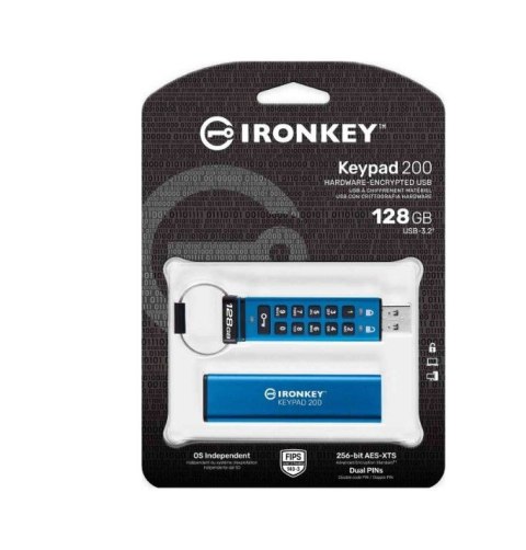 Kingston Pendrive 128GB IronKey Keypad 200 FIPS140-3 Level 3 AES-256 Kingston Pendrive 128GB IronKey Keypad 200 FIPS140-3 Level 3 AES-256