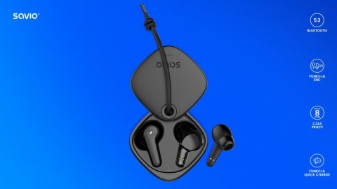 Savio Słuchawki bezprzewodowe Bluetooth 5.3 z mikrofonem, ENC, QC, TWS-11