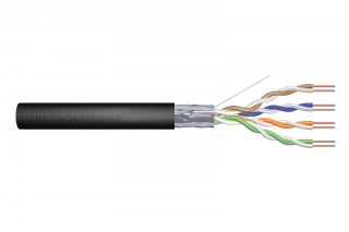 Digitus Kabel teleinformatyczny instalacyjny zewnętrzny żelowany kat.6, F/UTP, Fca, drut, AWG 23/1, PE, 305m, szpula Czarny