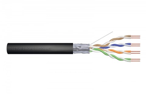 Digitus Kabel teleinformatyczny instalacyjny zewnętrzny żelowany kat.6, F/UTP, Fca, drut, AWG 23/1, PE, 305m, szpula Czarny