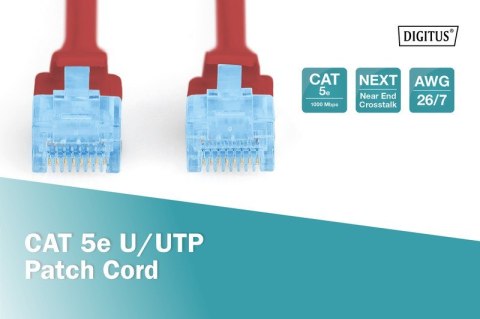 Digitus Patch cord U/UTP kat.5e PVC 0,5m czerwony Digitus Patch cord U/UTP kat.5e PVC 0,5m czerwony