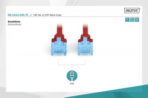 Digitus Patch cord U/UTP kat.5e PVC 10m Czerwony Digitus Patch cord U/UTP kat.5e PVC 10m Czerwony