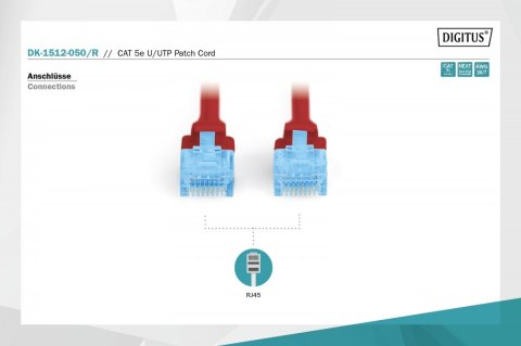 Digitus Patch cord U/UTP kat.5e PVC 5m czerwony Digitus Patch cord U/UTP kat.5e PVC 5m czerwony