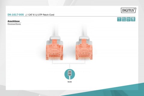 Digitus Patch cord nieekranowany U/UTP Kat.6 AWG 26/7 miedź LSOH 0,5m Szary Digitus Patch cord nieekranowany U/UTP Kat.6 AWG 26/7 miedź LSOH 0,5m Szary