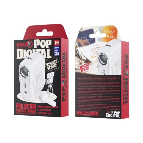 WEKOME Słuchawki bezprzewodowe S28 Pop Digital Series - Bluetooth V5.3 TWS z etui ładującym z funkcją projektora Białe WEKOME Słuchawki bezprzewodowe S28 Pop Digital Series - Bluetooth V5.3 TWS z etui ładującym z funkcją projektora Białe
