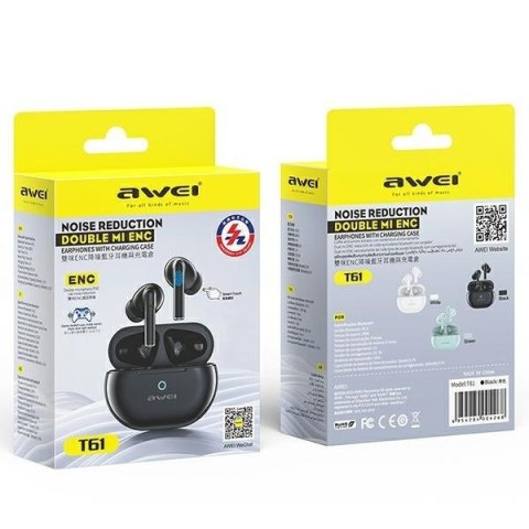 AWEI Słuchawki stereo Bluetooth T61 TWS Czarne AWEI Słuchawki stereo Bluetooth T61 TWS Czarne