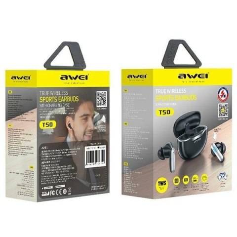 AWEI Słuchawki stereo Bluetoth T50 TWS Czarne AWEI Słuchawki stereo Bluetoth T50 TWS Czarne