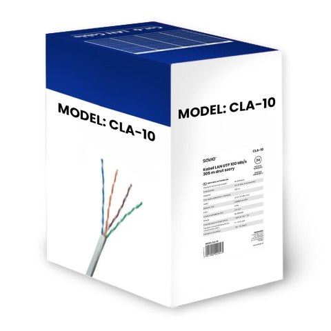 Savio Kabel LAN UTP 100 Mb/s 305 m drut szary, CLA-10 Savio Kabel LAN UTP 100 Mb/s 305 m drut szary, CLA-10
