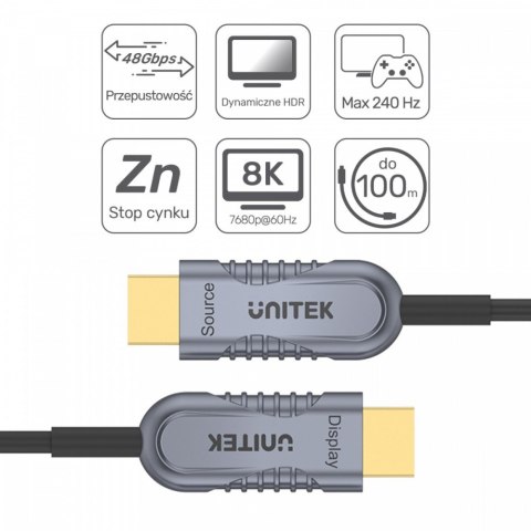 Unitek Kabel Optyczny HDMI 2.1 AOC 15m 4K60Hz C11029DGY Unitek Kabel Optyczny HDMI 2.1 AOC 15m 4K60Hz C11029DGY