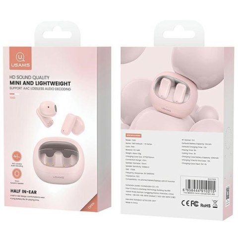 USAMS Słuchawki Bluetooth 5.3 TWS TD Series Rożowe USAMS Słuchawki Bluetooth 5.3 TWS TD Series Rożowe