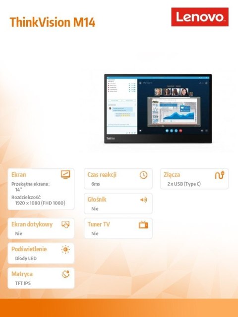 Lenovo Monitor 14 ThinkVision M14 WLED LCD 61DDUAT6EU