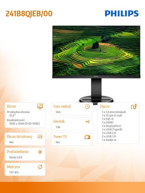 Philips Monitor 23.8 241B8QJEB IPS DVI HDMI DP Pivot Philips Monitor 23.8 241B8QJEB IPS DVI HDMI DP Pivot