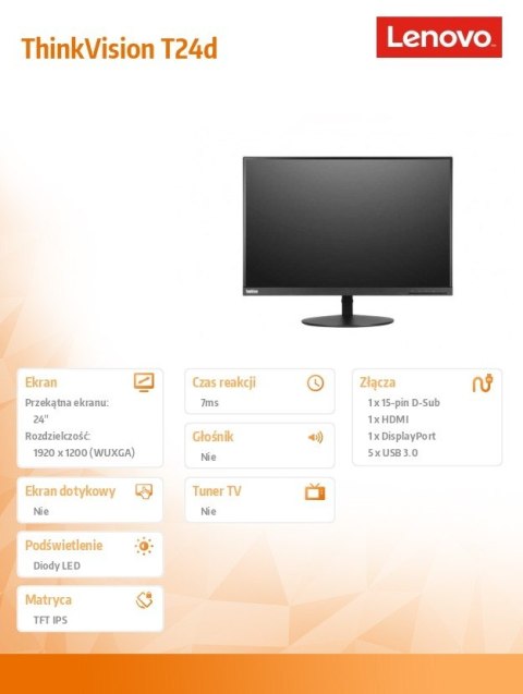 Lenovo Monitor 24 ThinkVision T24d 61B4MAT1EU Lenovo Monitor 24 ThinkVision T24d 61B4MAT1EU