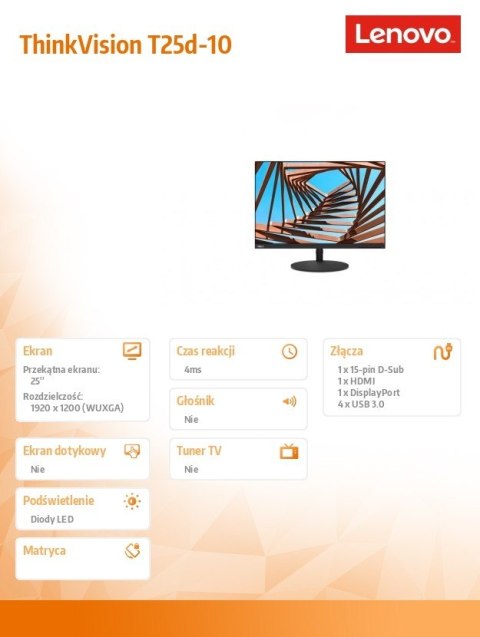 Lenovo Monitor 25 ThinkVision T25d-10 WLED LCD 61DBMAT1EU
