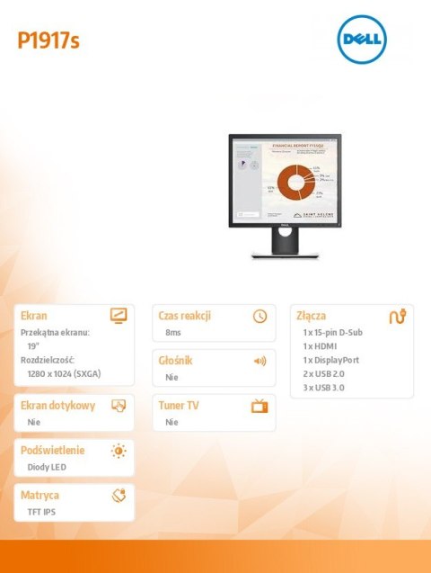 Dell Monitor P1917S 19 cali IPS LED SXGA 1280x1024 /5:4/HDMI(1.4)/DP(1.2)/VGA/2xUSB 2.0/3xUSB 3.0/3Y PPG Dell Monitor P1917S 19 cali IPS LED SXGA 1280x1024 /5:4/HDMI(1.4)/DP(1.2)/VGA/2xUSB 2.0/3xUSB 3.0/3Y PPG