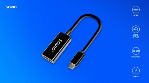 Savio Adapter USB-C (M) - HDMI (F), 4K, 30Hz, plastik, AK-79 Savio Adapter USB-C (M) - HDMI (F), 4K, 30Hz, plastik, AK-79