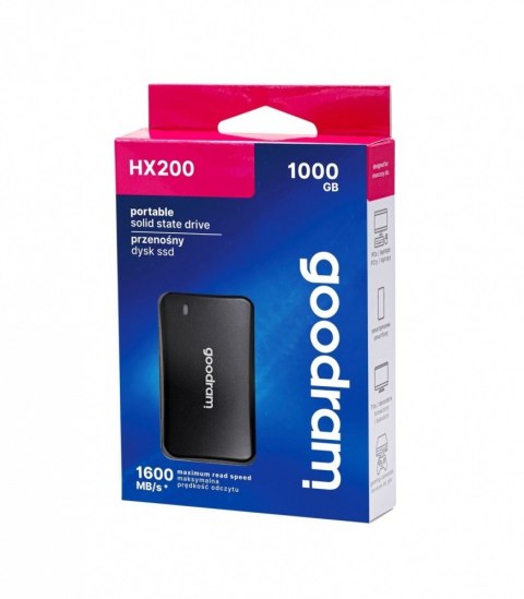 GOODRAM Dysk SSD HX200 1TB USB-C+A 1500/1400MB/s czarny GOODRAM Dysk SSD HX200 1TB USB-C+A 1500/1400MB/s czarny