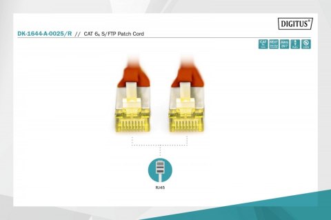 Digitus Patch cord S/FTP kat.6A LSOH 0,25m Czerwony Digitus Patch cord S/FTP kat.6A LSOH 0,25m Czerwony