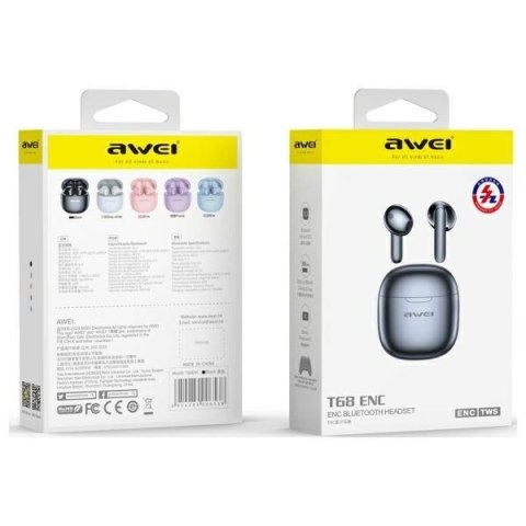 AWEI Słuchawki Bluetooth 5.3 T68 TWS ENC Czarne AWEI Słuchawki Bluetooth 5.3 T68 TWS ENC Czarne