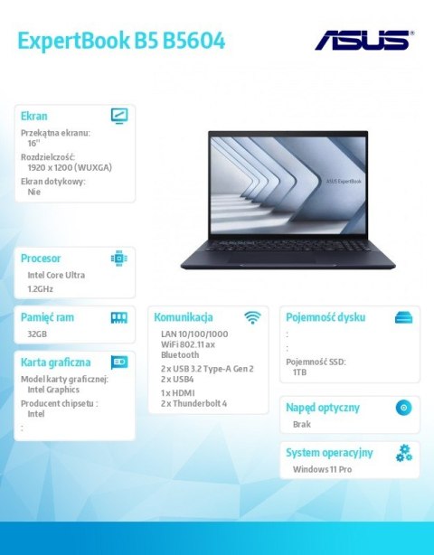 Asus Notebook ExpertBook B5 B5604CMA-Q90484X - ultra 5 125H/32GB/1TB/16 WUXGA/Win 11 Pro/3YRS