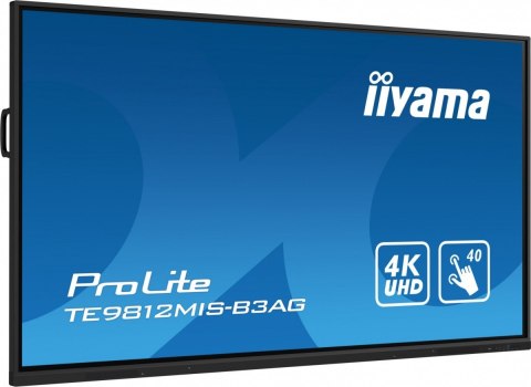 IIYAMA Monitor 97.5 cala ProLite TE9812MIS-B3AG,INFRARED,40pkt,IPS,4K, 24/7, 7H, WiFi,VGA, HDMI, USB-c, Bluetooth,metal,8ms, vesa, głoś