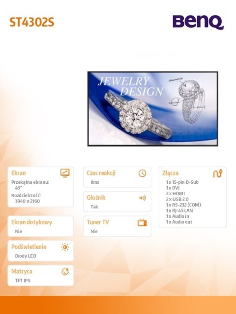 Benq Monitor profesjonalny 43 cale ST4302S IPS 4K/1200:1/ANDROID