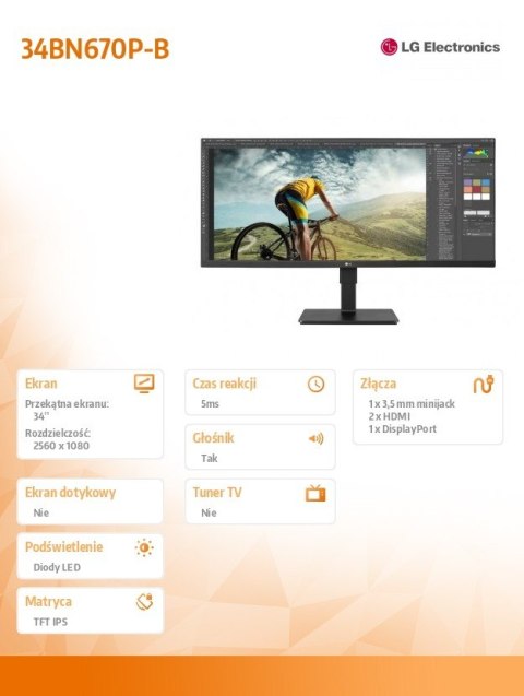 LG Electronics Monitor 34 cale LG 34BN670P-B UltraWide