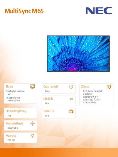 NEC Monitor wielkoformatowy 65 cali MultiSync M651 UHD 500cd/m2 24/7